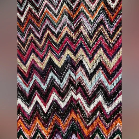 Missoni Zig Zag Lame Multicolor Raschel Midi Dress Long Sleeves sz 46 - Picture 11 of 11